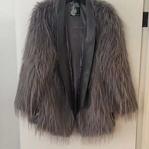 Elegant Gray Faux Fur Teddy Jacket